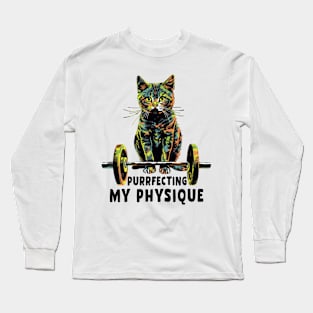 Gym, Workout or Fitness Gift Funny Cat in a Gym Long Sleeve T-Shirt